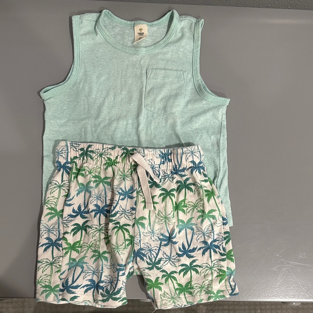 Tucker + Tate Mint Tank with Green & Blue Palm Print Shorts
